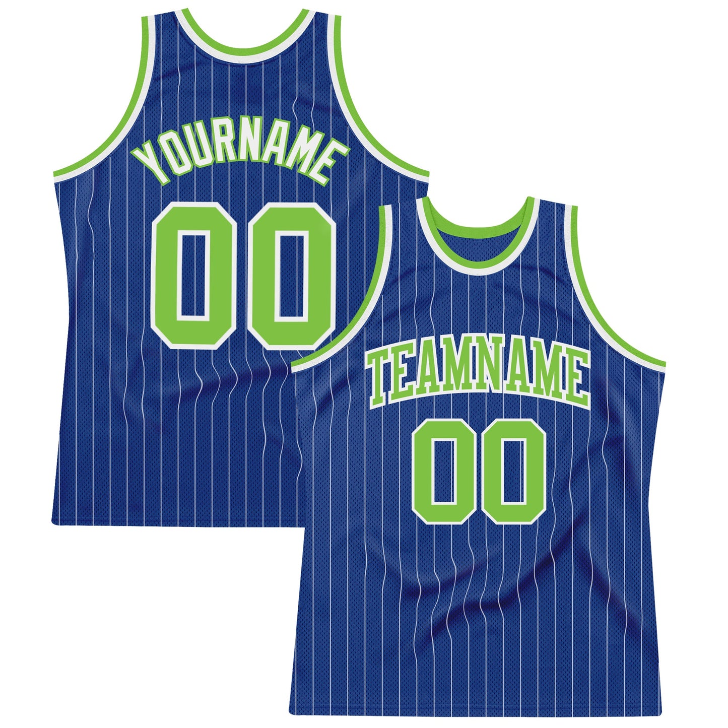 Custom Royal White Pinstripe Neon Green-White Authentic Basketball Jersey - Sky-Custom