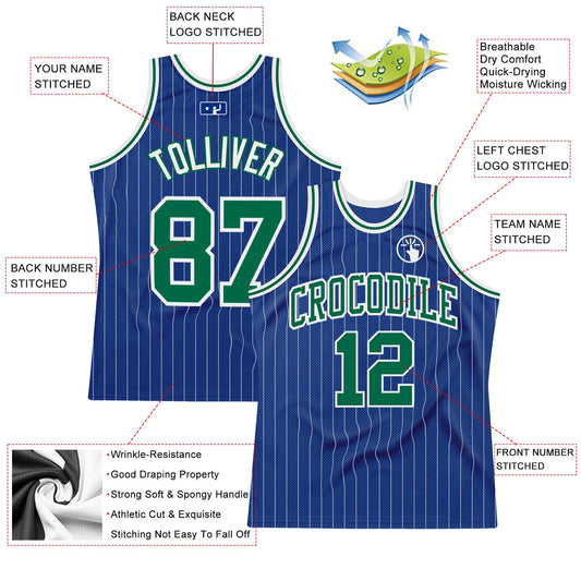 Custom Royal White Pinstripe Kelly Green-White Authentic Basketball Jersey - Sky-Custom