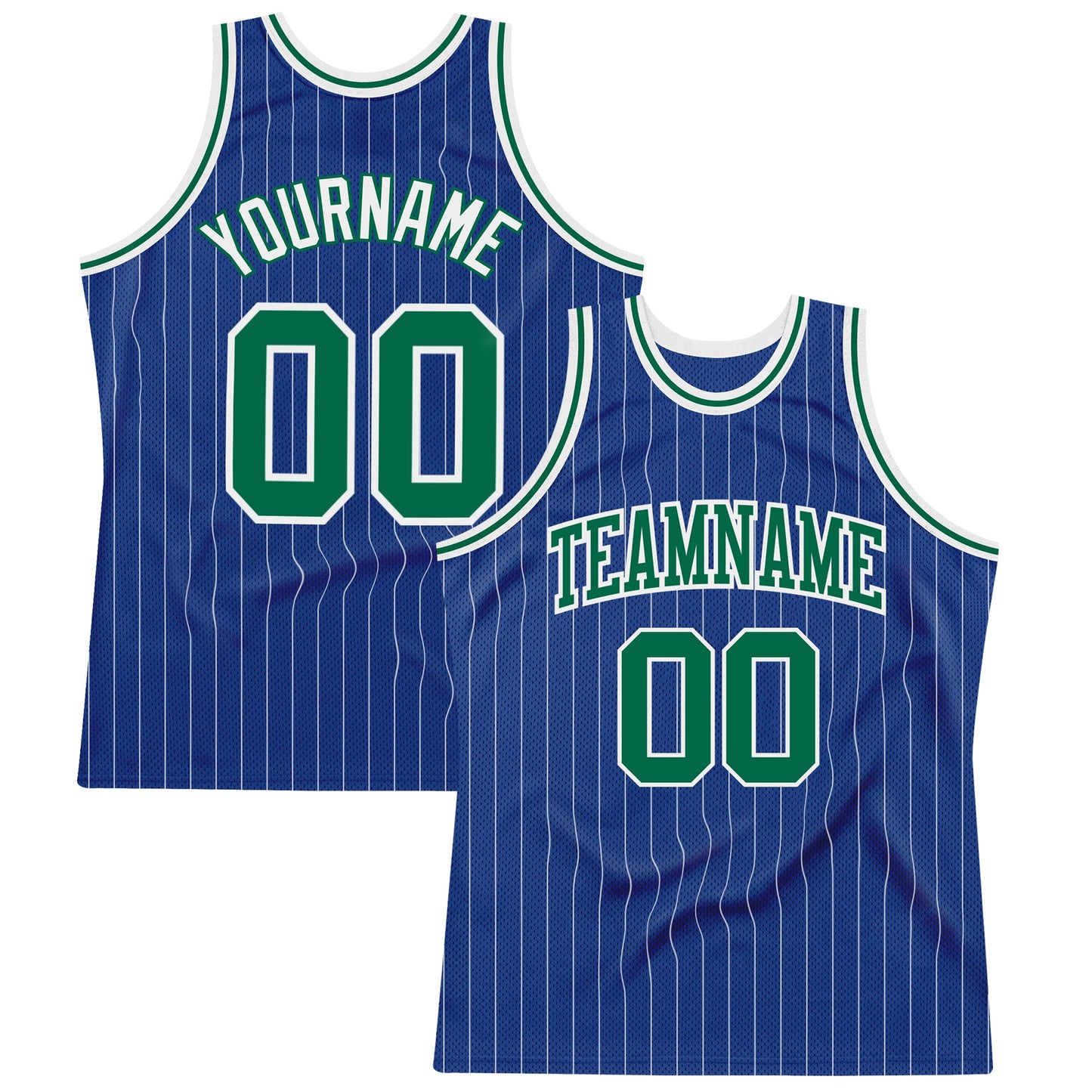 Custom Royal White Pinstripe Kelly Green-White Authentic Basketball Jersey - Sky-Custom