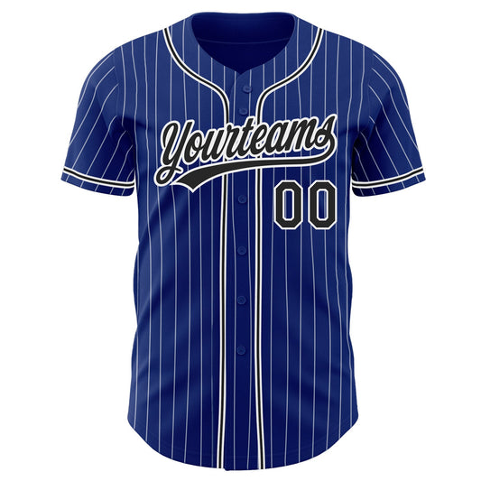 Custom Royal White Pinstripe Black Authentic Baseball Jersey - Sky-Custom