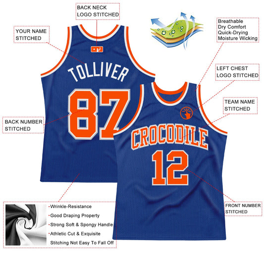 Custom Royal Orange-Gray Authentic Throwback Basketball Jersey - Sky-Custom