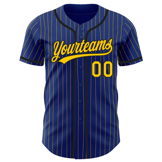 Custom Royal Yellow Pinstripe Black Authentic Baseball Jersey - Sky-Custom