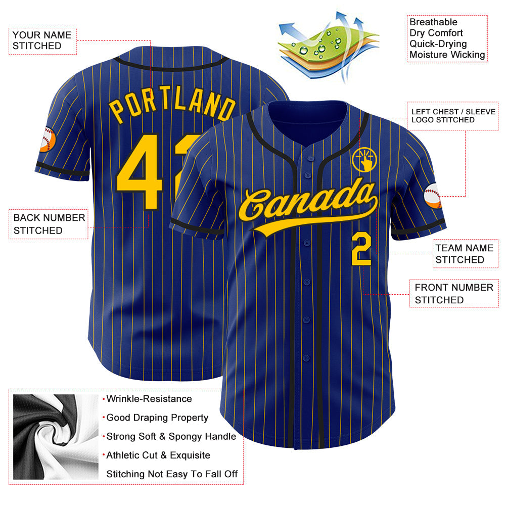 Custom Royal Yellow Pinstripe Black Authentic Baseball Jersey - Sky-Custom