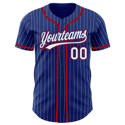 Custom Royal White Pinstripe Red Authentic Baseball Jersey - Sky-Custom