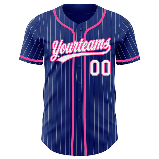 Custom Royal White Pinstripe Pink Authentic Baseball Jersey - Sky-Custom