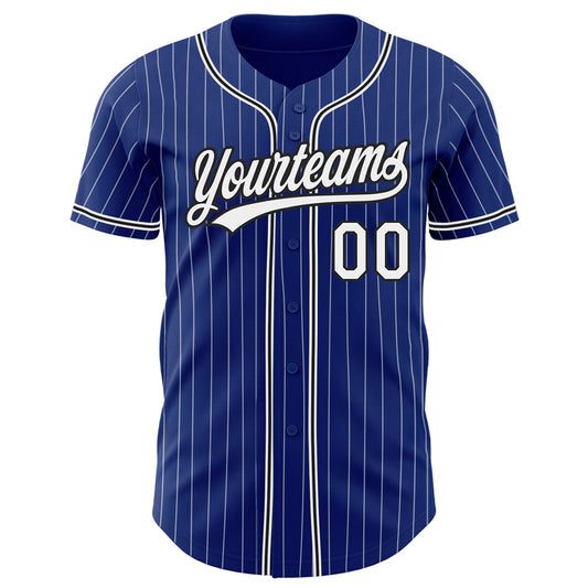 Custom Royal White Pinstripe Black Authentic Baseball Jersey - Sky-Custom