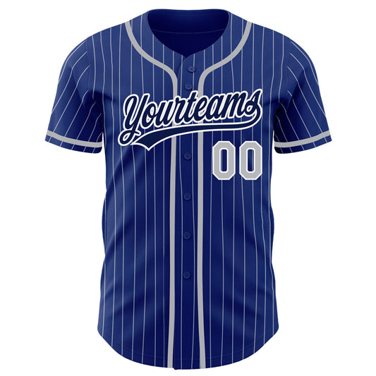 Custom Royal White Pinstripe Gray-Navy Authentic Baseball Jersey - Sky-Custom