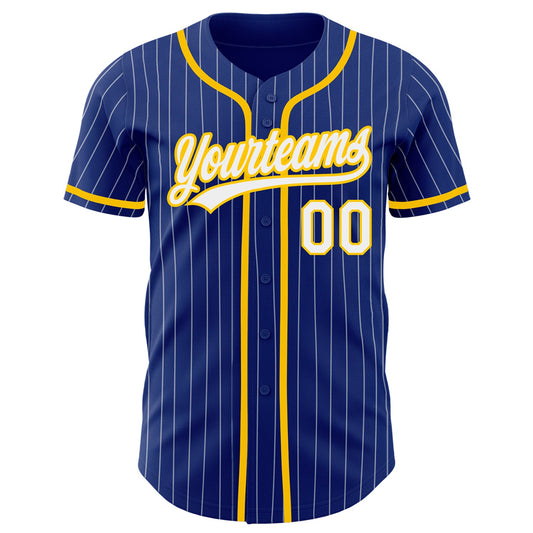 Custom Royal White Pinstripe Yellow Authentic Baseball Jersey - Sky-Custom