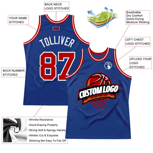 Custom Royal Red-White Authentic Throwback Basketball Jersey - Sky-Custom