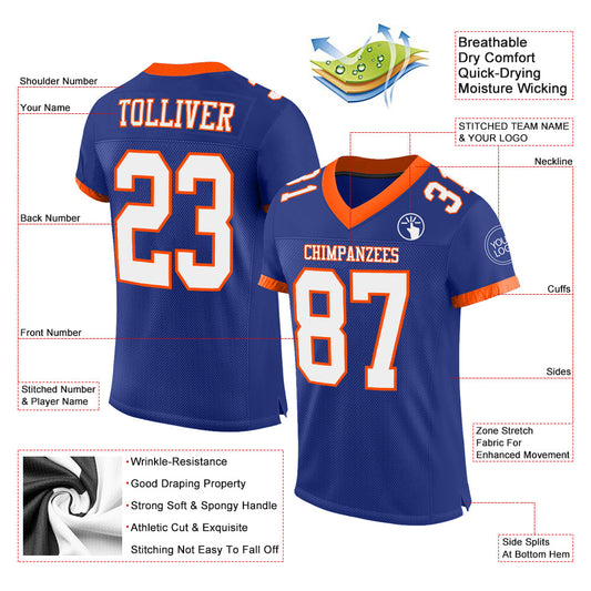 Custom Royal White-Orange Mesh Authentic Football Jersey - Sky-Custom