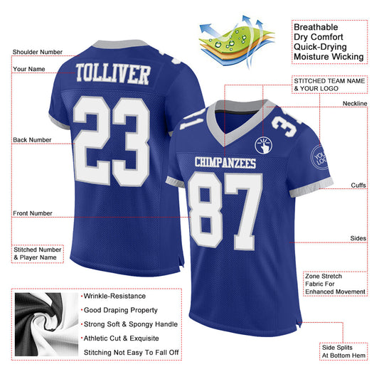 Custom Royal White-Gray Mesh Authentic Football Jersey - Sky-Custom