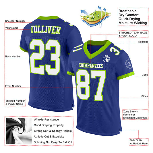 Custom Royal White-Neon Green Mesh Authentic Football Jersey - Sky-Custom