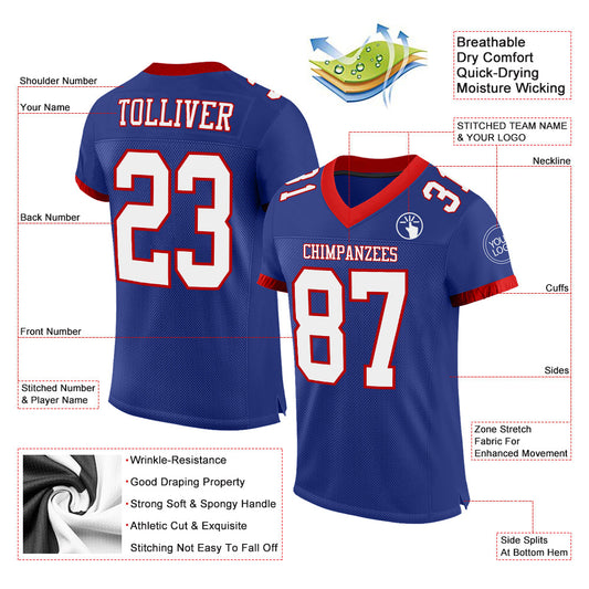 Custom Royal White-Red Mesh Authentic Football Jersey - Sky-Custom