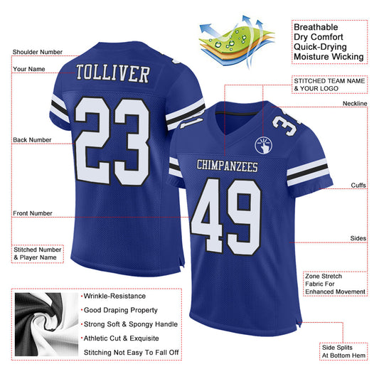 Custom Royal White-Black Mesh Authentic Football Jersey - Sky-Custom