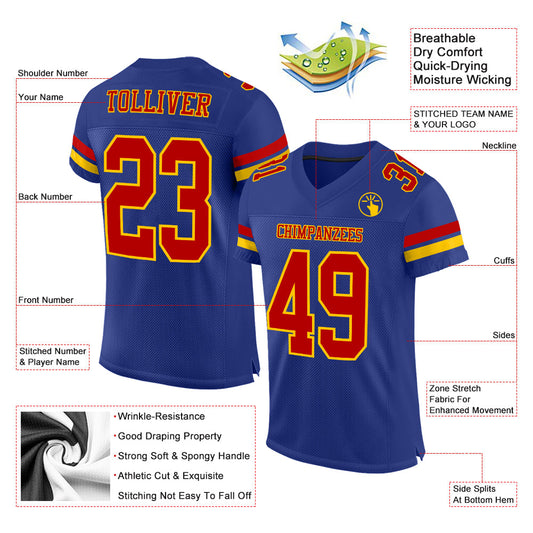 Custom Royal Red-Yellow Mesh Authentic Football Jersey - Sky-Custom