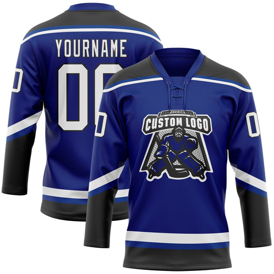 Custom Royal White-Black Hockey Lace Neck Jersey - Sky-Custom