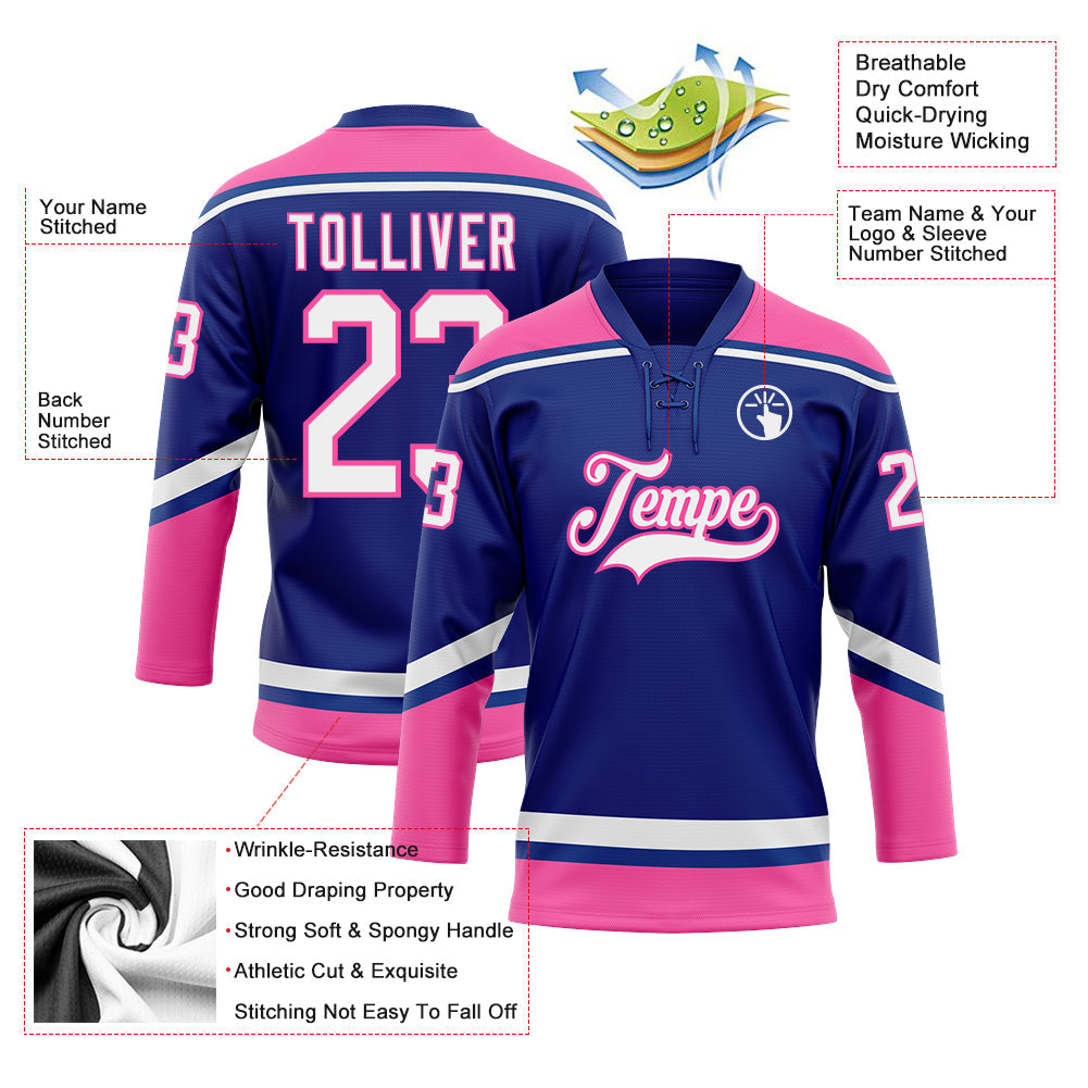Custom Royal White-Pink Hockey Lace Neck Jersey - Sky-Custom