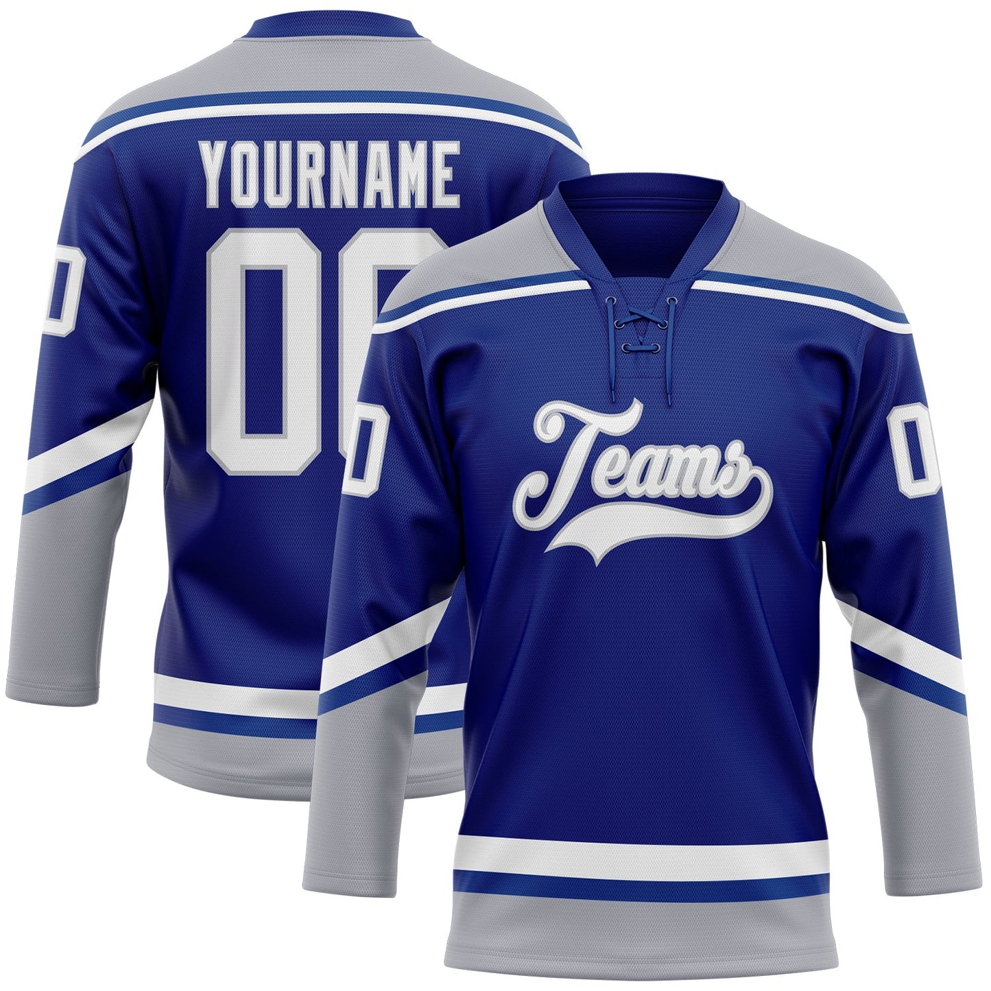 Custom Royal White-Gray Hockey Lace Neck Jersey - Sky-Custom