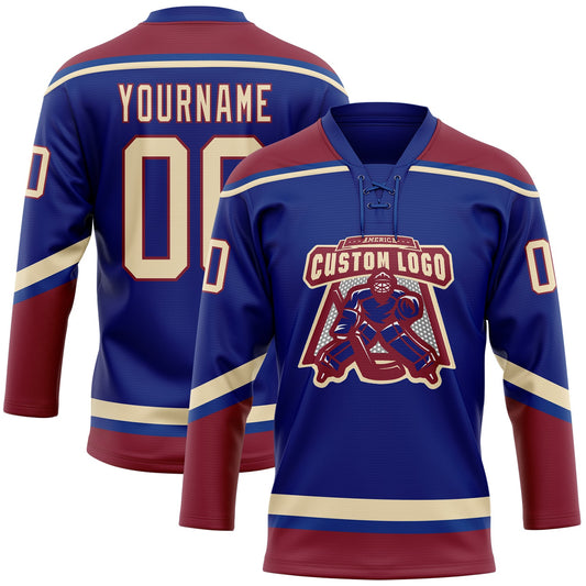 Custom Royal City Cream-Crimson Hockey Lace Neck Jersey - Sky-Custom