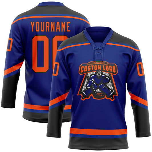 Custom Royal Orange-Black Hockey Lace Neck Jersey - Sky-Custom