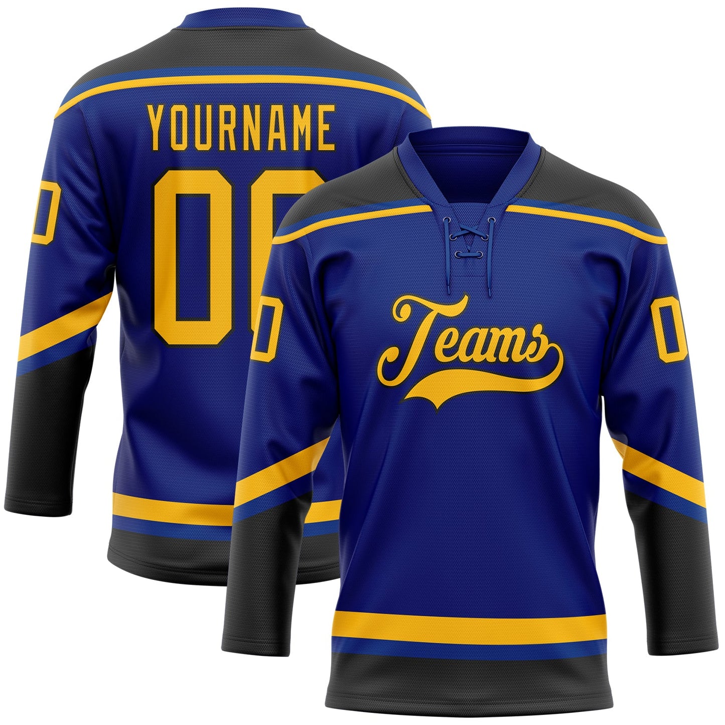 Custom Royal Gold-Black Hockey Lace Neck Jersey - Sky-Custom