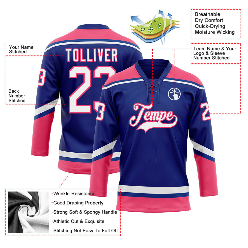 Custom Royal White-Neon Pink Hockey Lace Neck Jersey - Sky-Custom