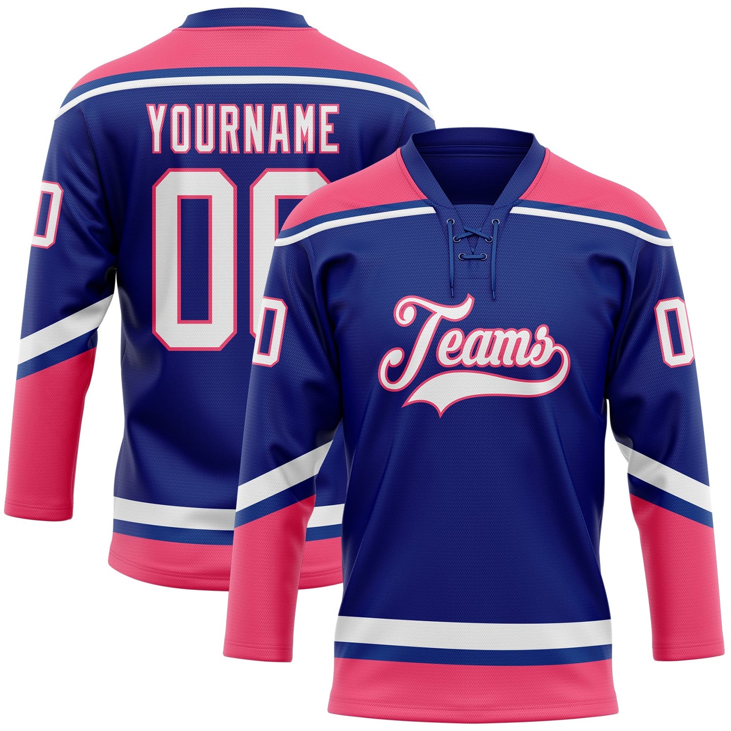 Custom Royal White-Neon Pink Hockey Lace Neck Jersey - Sky-Custom