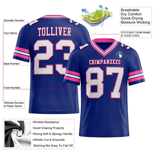 Custom Royal White-Pink Mesh Authentic Football Jersey - Sky-Custom