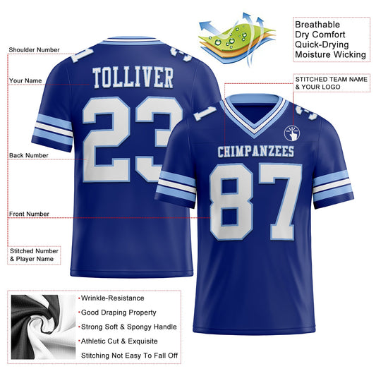 Custom Royal White-Light Blue Mesh Authentic Football Jersey - Sky-Custom