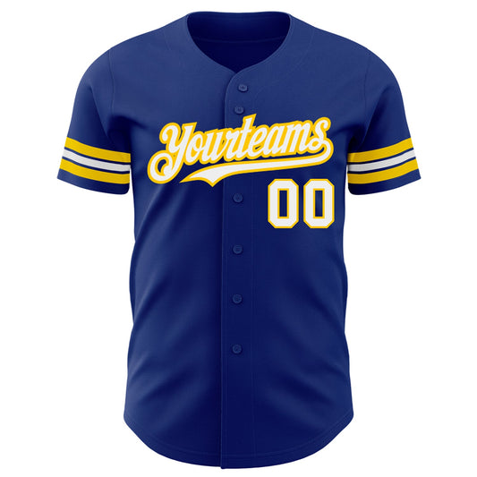 Custom Royal White-Yellow Authentic Baseball Jersey - Sky-Custom