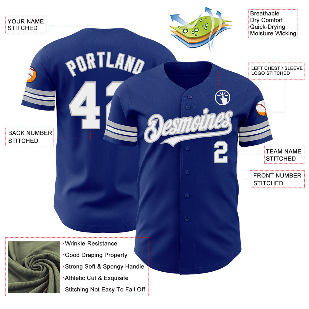 Custom Royal White-Gray Authentic Baseball Jersey - Sky-Custom