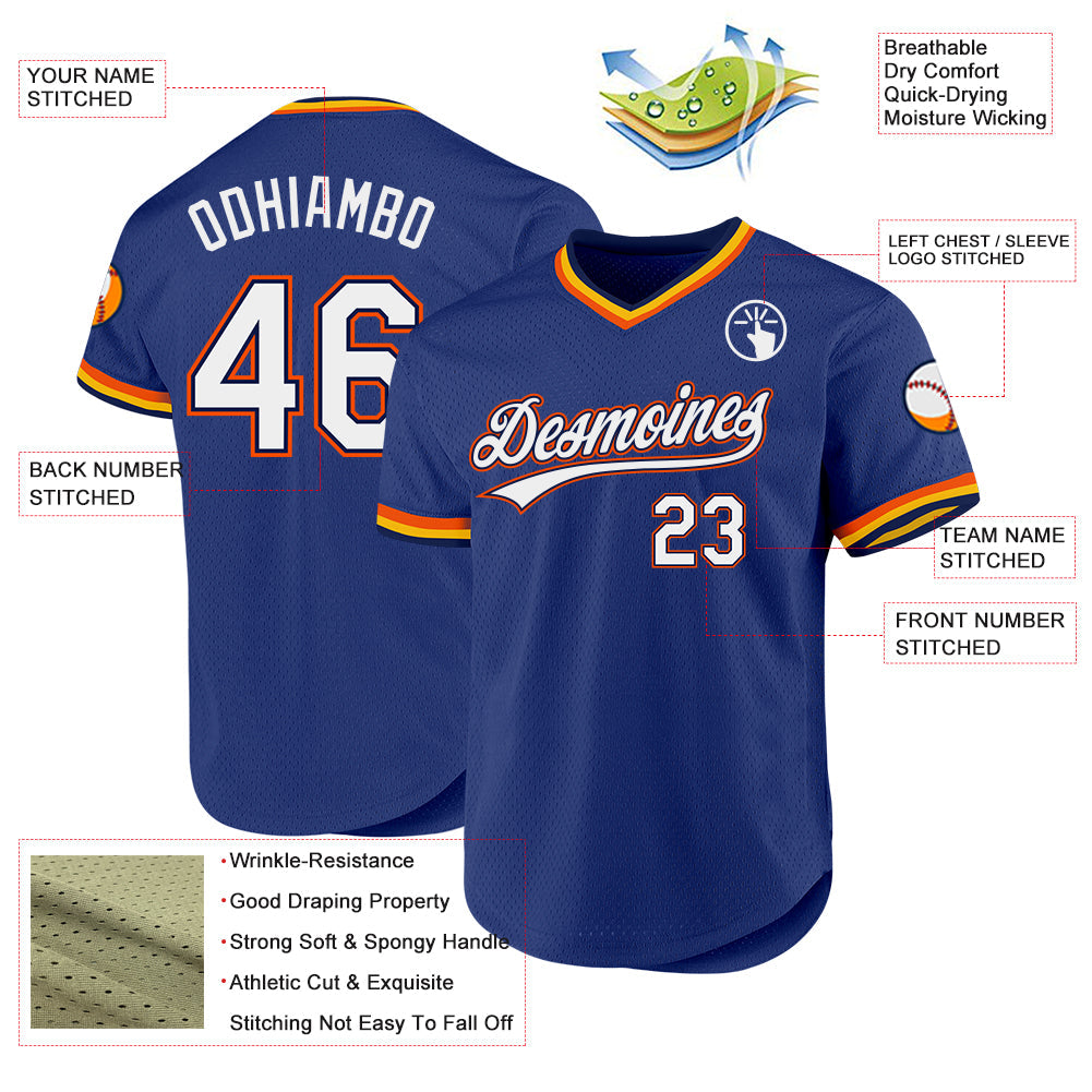 Custom Royal Navy-Orange Authentic Throwback Baseball Jersey - Sky-Custom