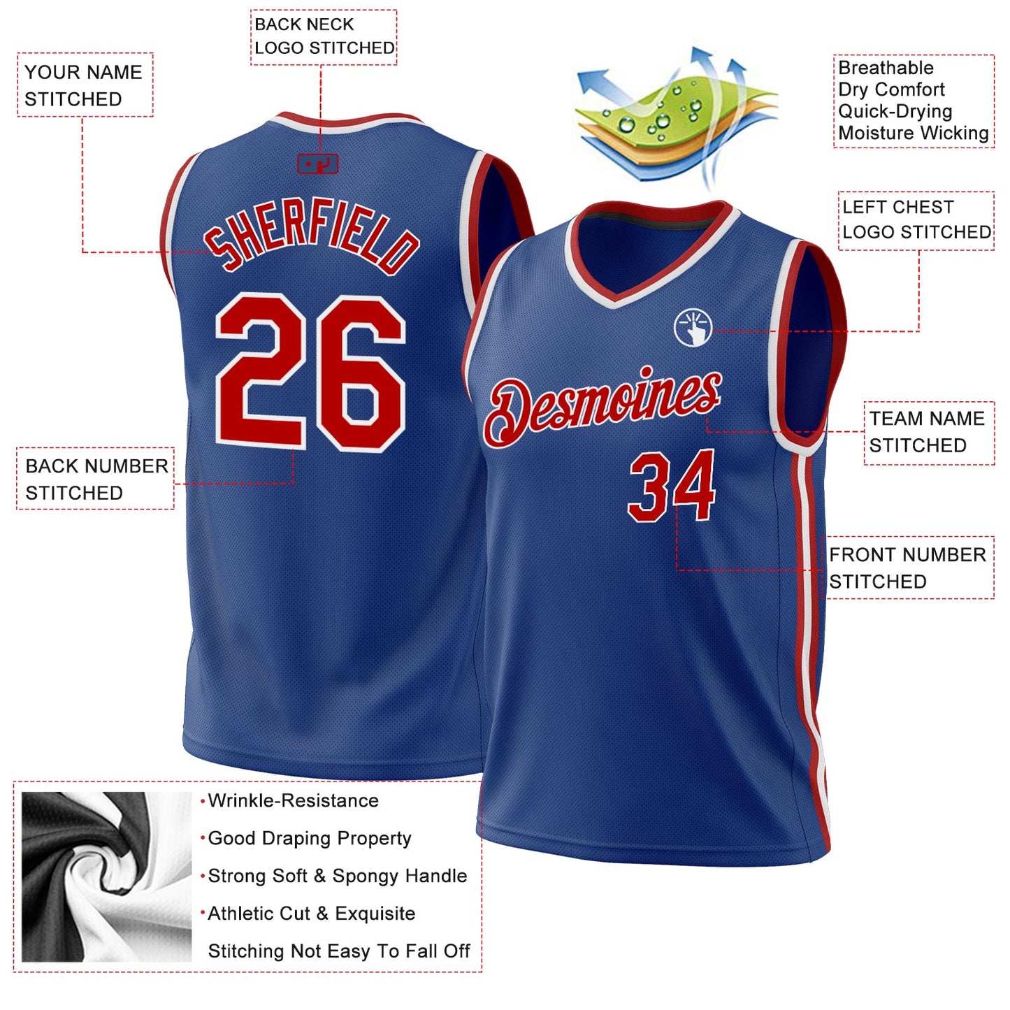 Custom Royal Red-White Authentic Throwback Basketball Jersey - Sky-Custom
