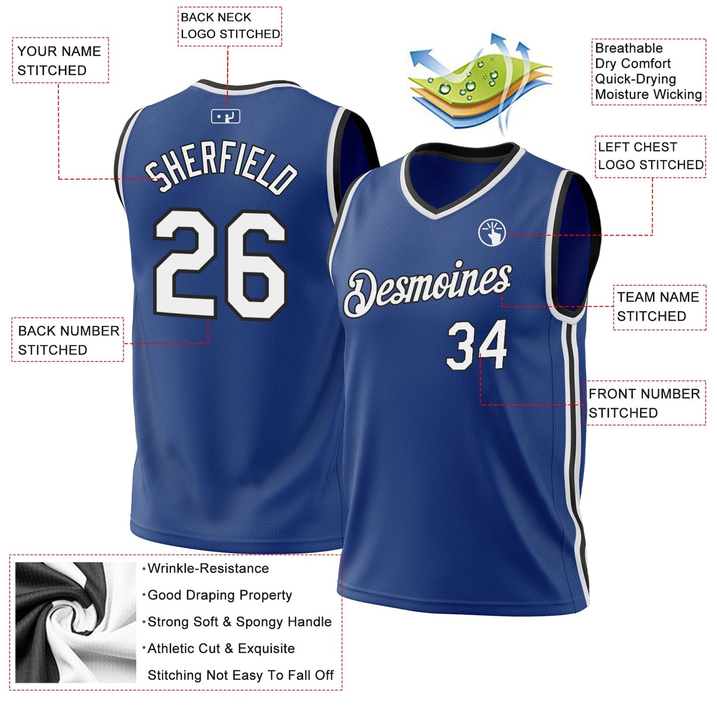 Custom Royal White-Black Authentic Throwback Basketball Jersey - Sky-Custom
