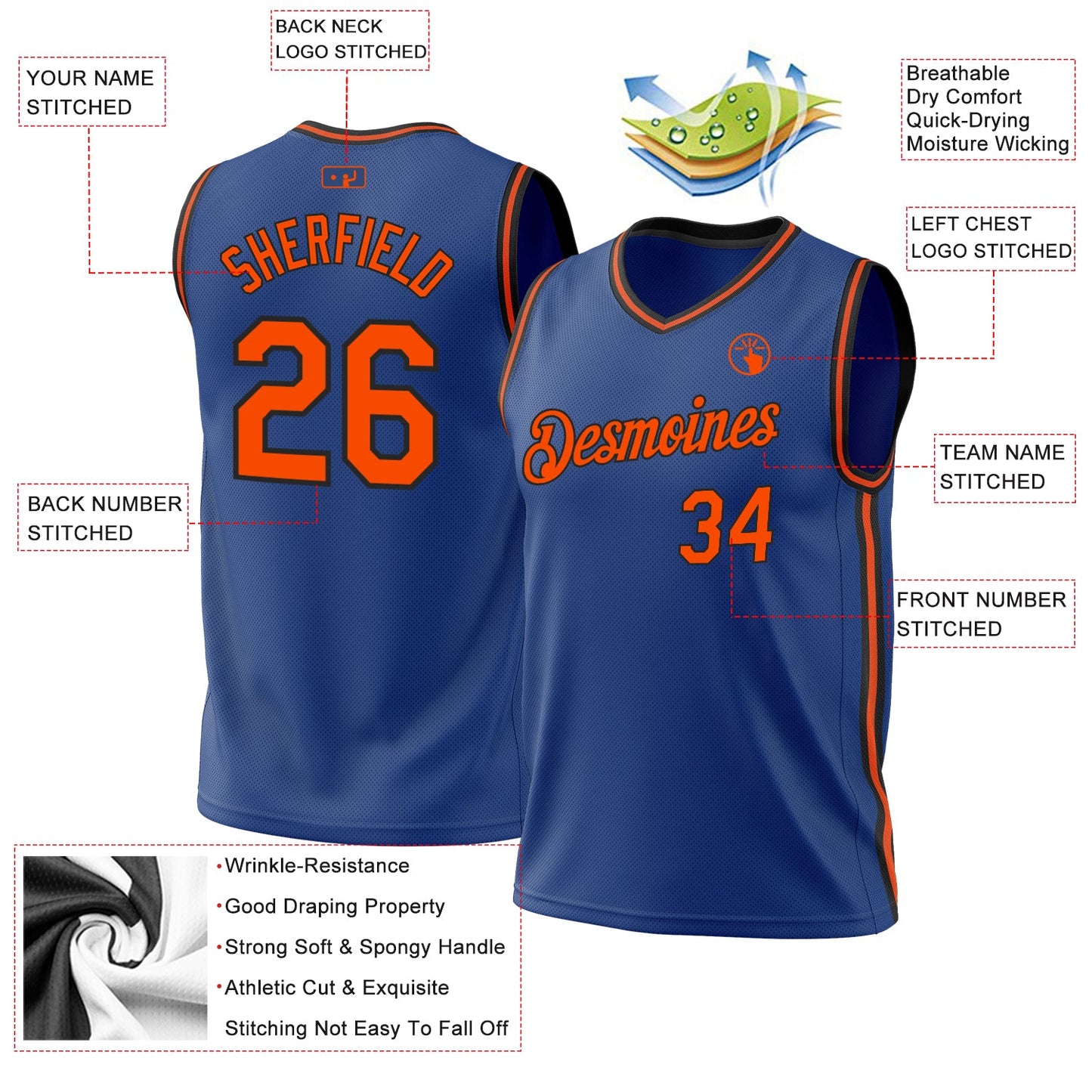 Custom Royal Orange-Black Authentic Throwback Basketball Jersey - Sky-Custom