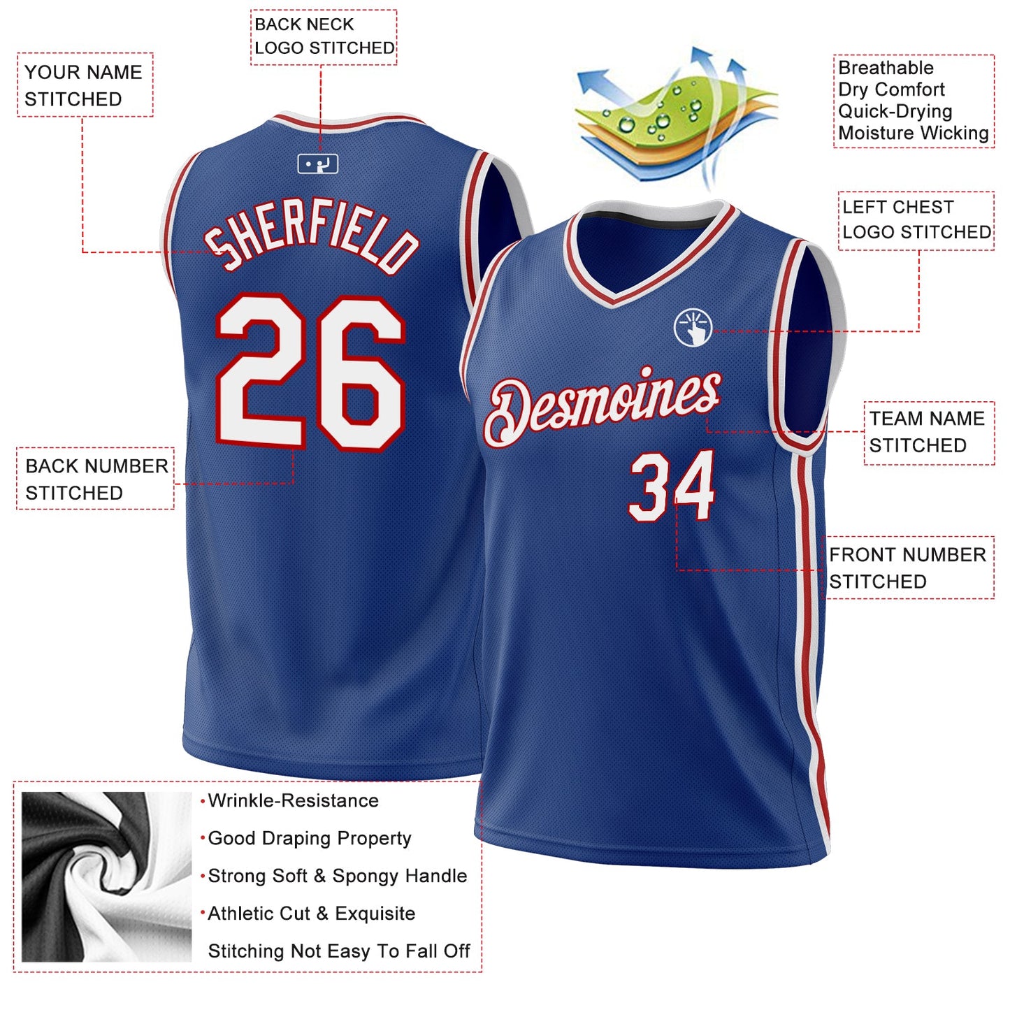 Custom Royal White-Red Authentic Throwback Basketball Jersey - Sky-Custom