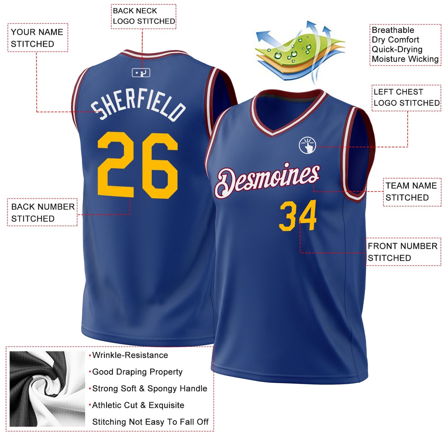 Custom Royal Gold-Maroon Authentic Throwback Basketball Jersey - Sky-Custom
