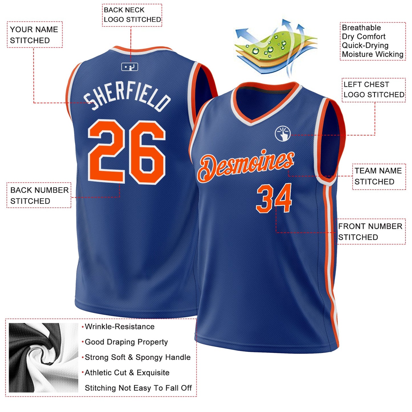 Custom Royal Orange-White Authentic Throwback Basketball Jersey - Sky-Custom
