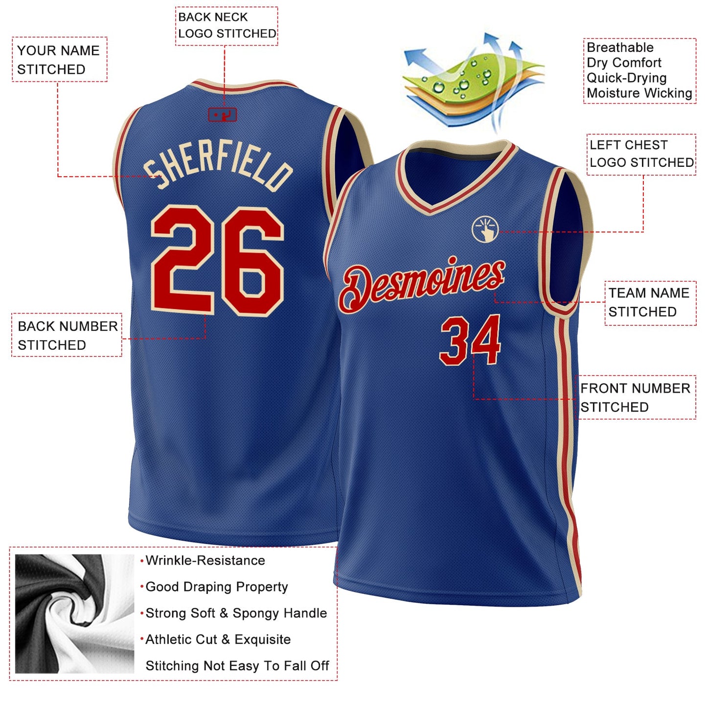 Custom Royal Red-Cream Authentic Throwback Basketball Jersey - Sky-Custom