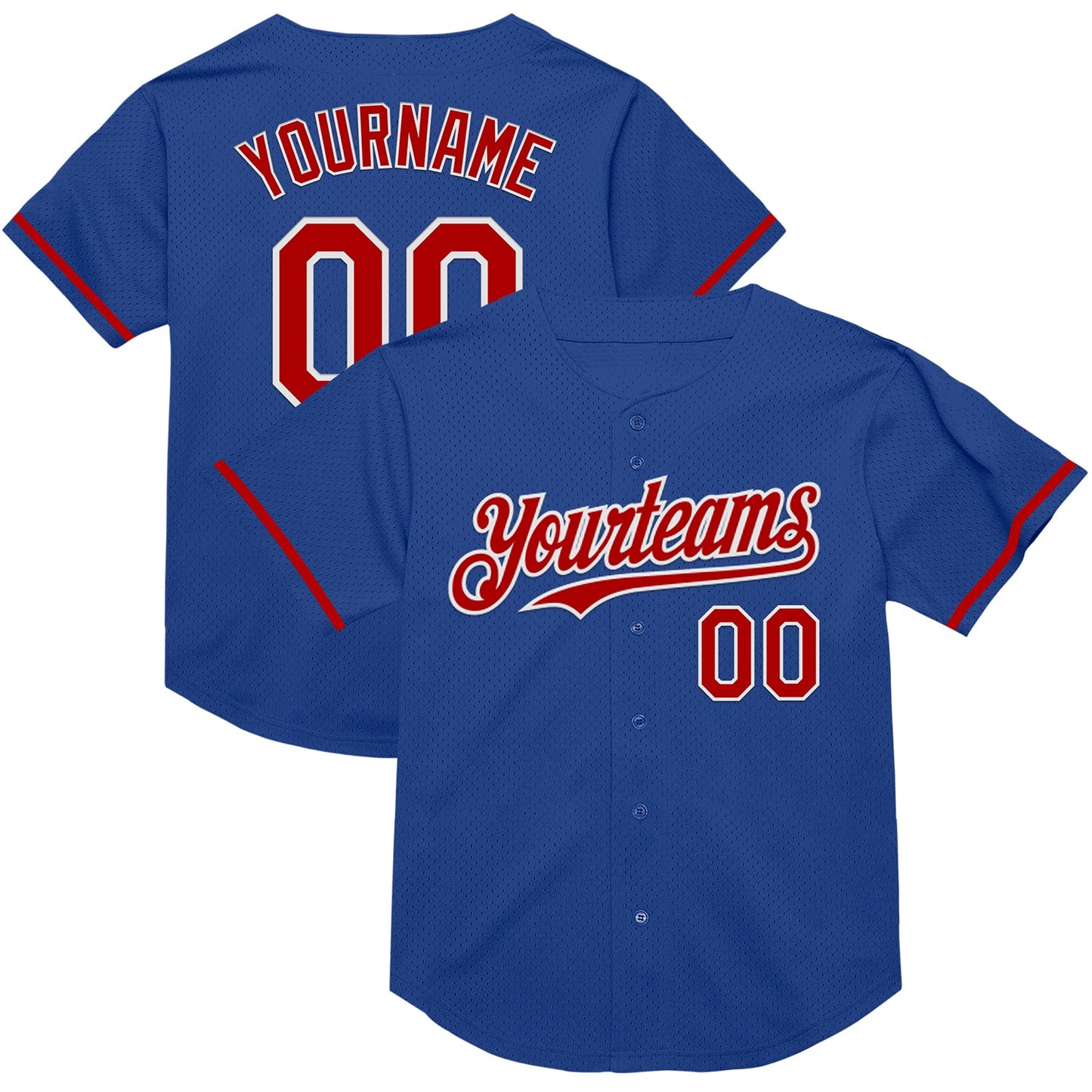 Custom Royal Red-White Mesh Authentic Throwback Baseball Jersey - Sky-Custom