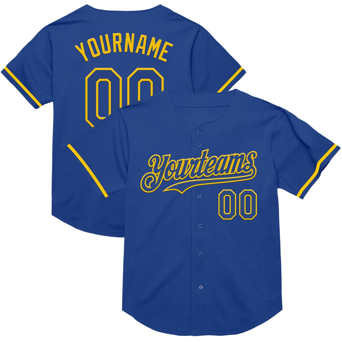Custom Royal Yellow Mesh Authentic Throwback Baseball Jersey - Sky-Custom