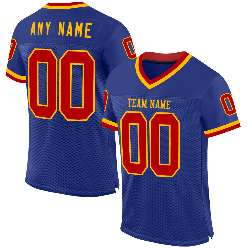 Custom Royal Red-Gold Mesh Authentic Throwback Football Jersey - Sky-Custom