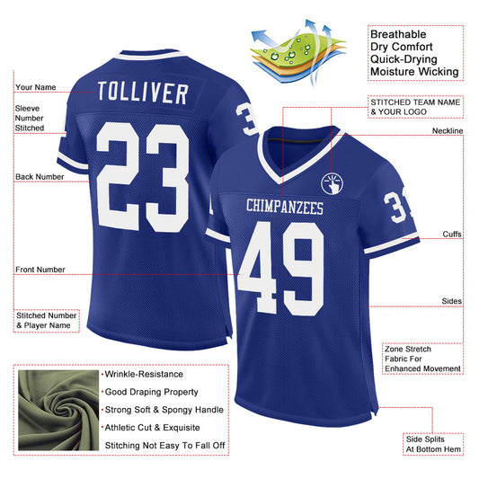 Custom Royal White Mesh Authentic Throwback Football Jersey - Sky-Custom