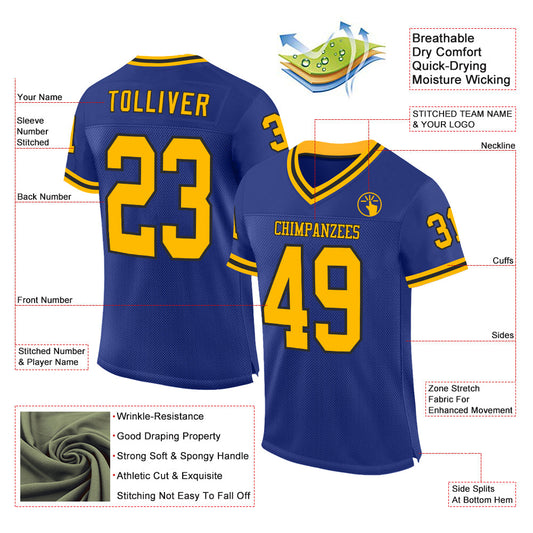 Custom Royal Gold-Black Mesh Authentic Throwback Football Jersey - Sky-Custom