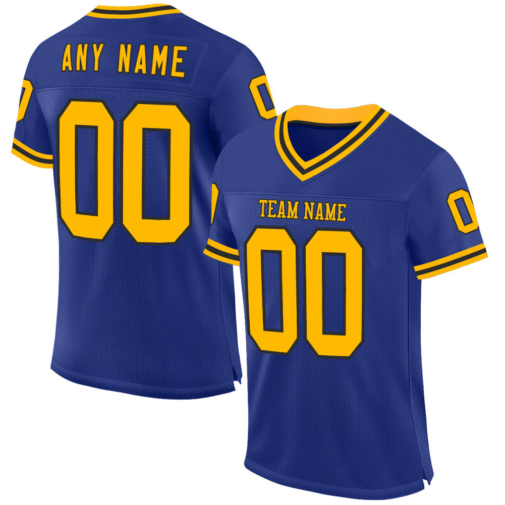 Custom Royal Gold-Black Mesh Authentic Throwback Football Jersey - Sky-Custom