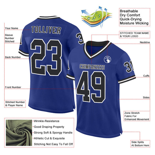 Custom Royal Black-White Mesh Authentic Throwback Football Jersey - Sky-Custom