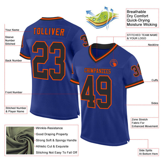 Custom Royal Black-Orange Mesh Authentic Throwback Football Jersey - Sky-Custom