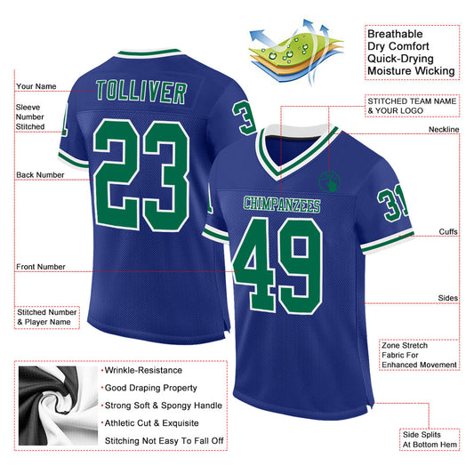 Custom Royal Kelly Green-White Mesh Authentic Throwback Football Jersey - Sky-Custom