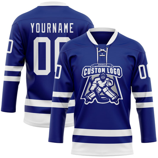 Custom Royal White Hockey Lace Neck Jersey - Sky-Custom
