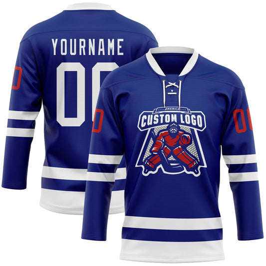 Custom Royal White-Red Hockey Lace Neck Jersey - Sky-Custom
